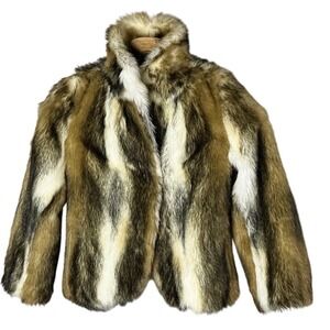 Hillmoor Tissavel Faux Fur Jacket Vintage Winter Glamour Golden Tones